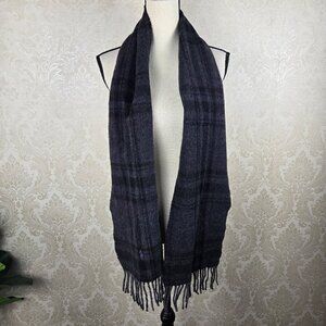 Polo Ralph Lauren Wool Blend Oblong Scarf Dark Gray Black Red Fringed Ends